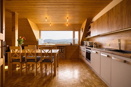 Apartmán Vyhlídka, panoramatický výhled z kuchyně